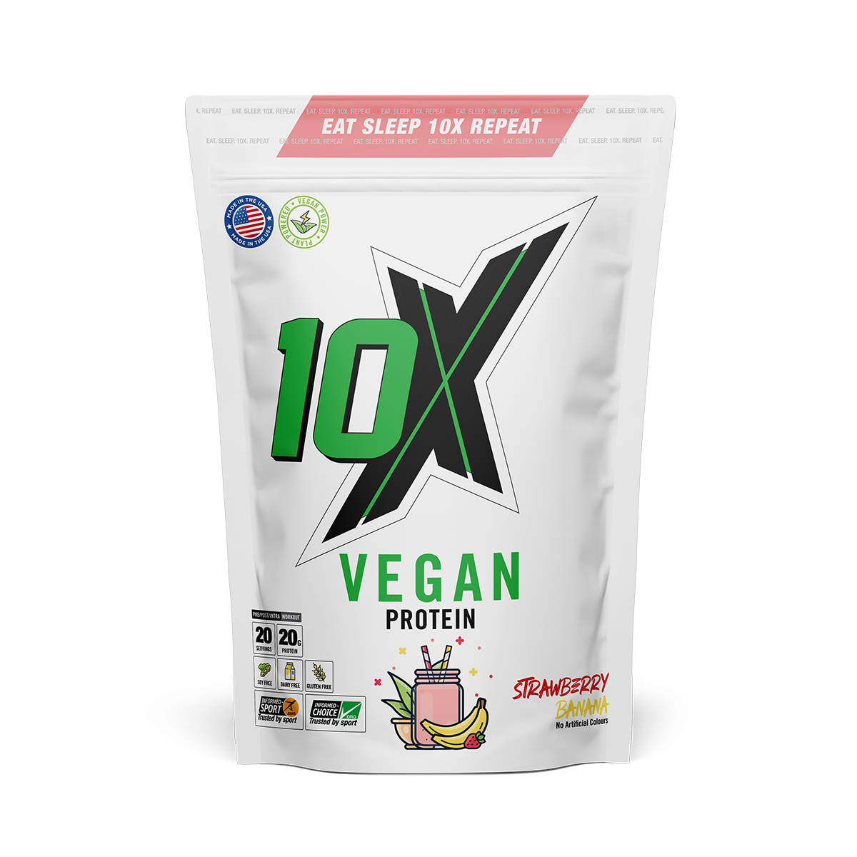 10X Athletic Vegan Protein 540g - Strawberry Banana product packaging