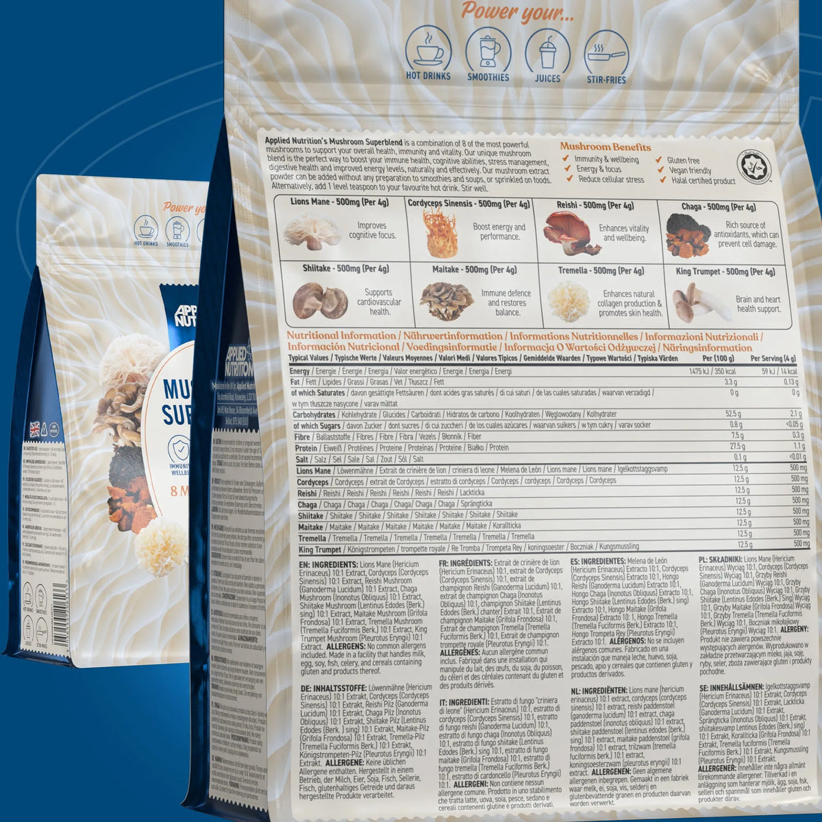 Applied Nutrition Mushroom Superblend 160g - Unflavoured nutrition information