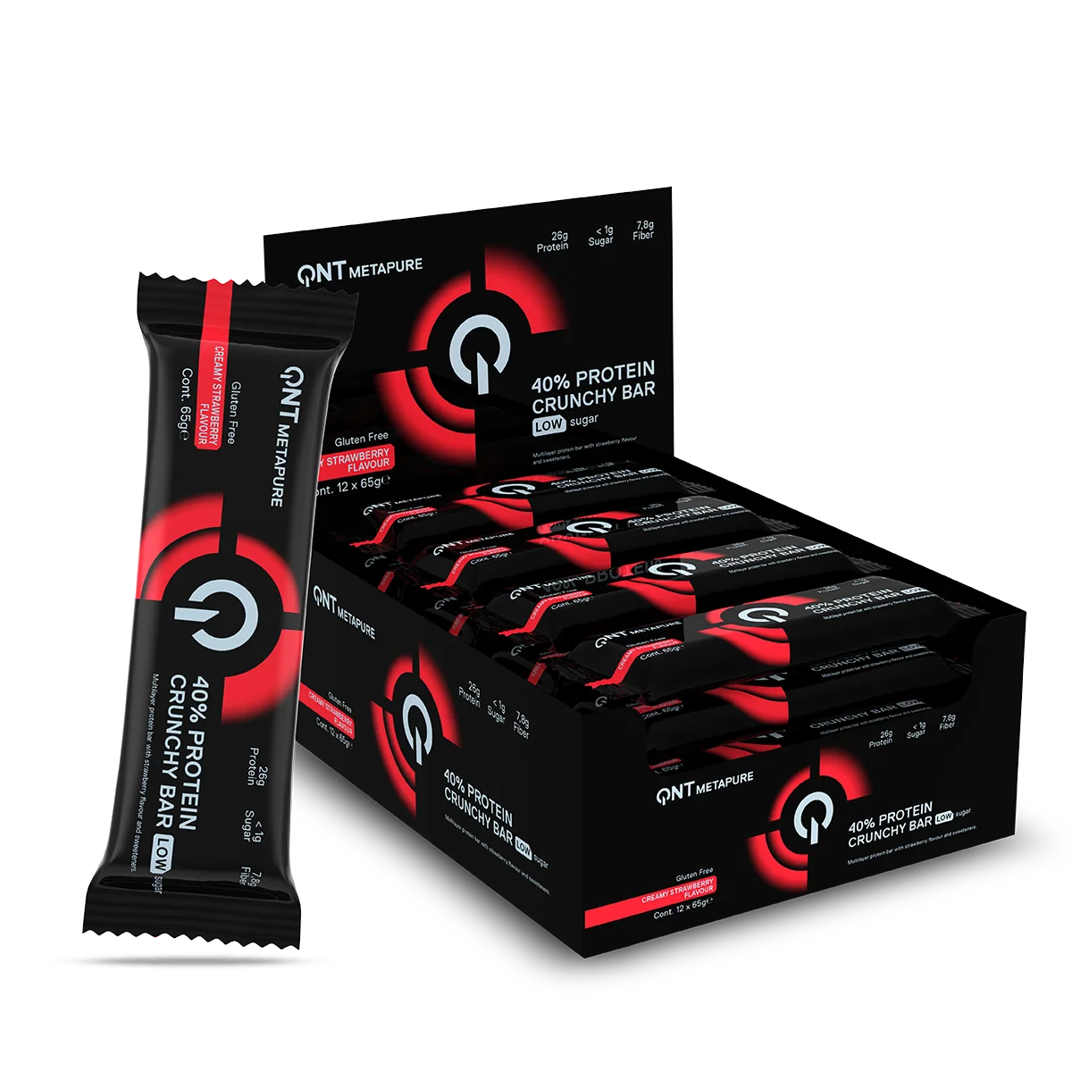 QNT 40% Protein Crunchy Bar 12x65g - Strawberry