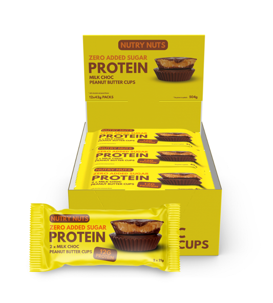 Nutry Nuts Zero Added Sugar Protein Peanut Butter Cups 12x42g - Milk Choc & Peanut