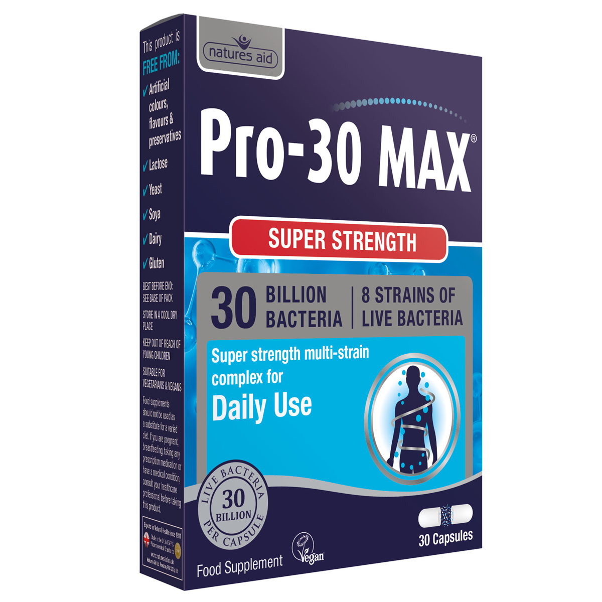 Natures Aid Pro-30 MAX 8 Strain Complex 30 Caps — AID001