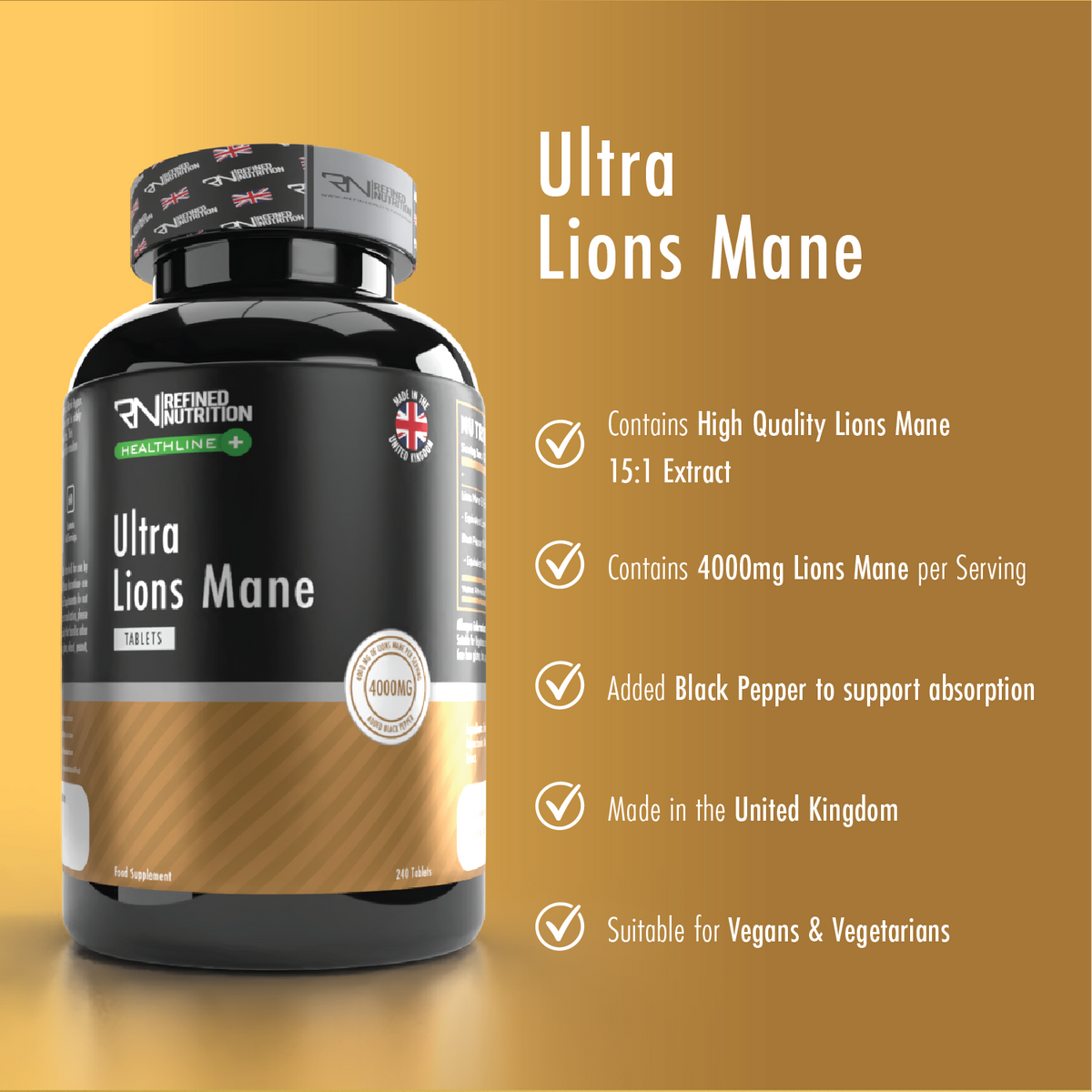 Refined Nutrition Ultra Lions Mane 240 Tabs packshot