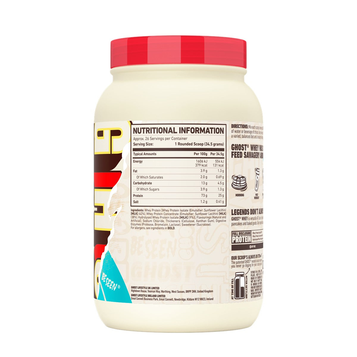 Ghost Whey Protein tub back label