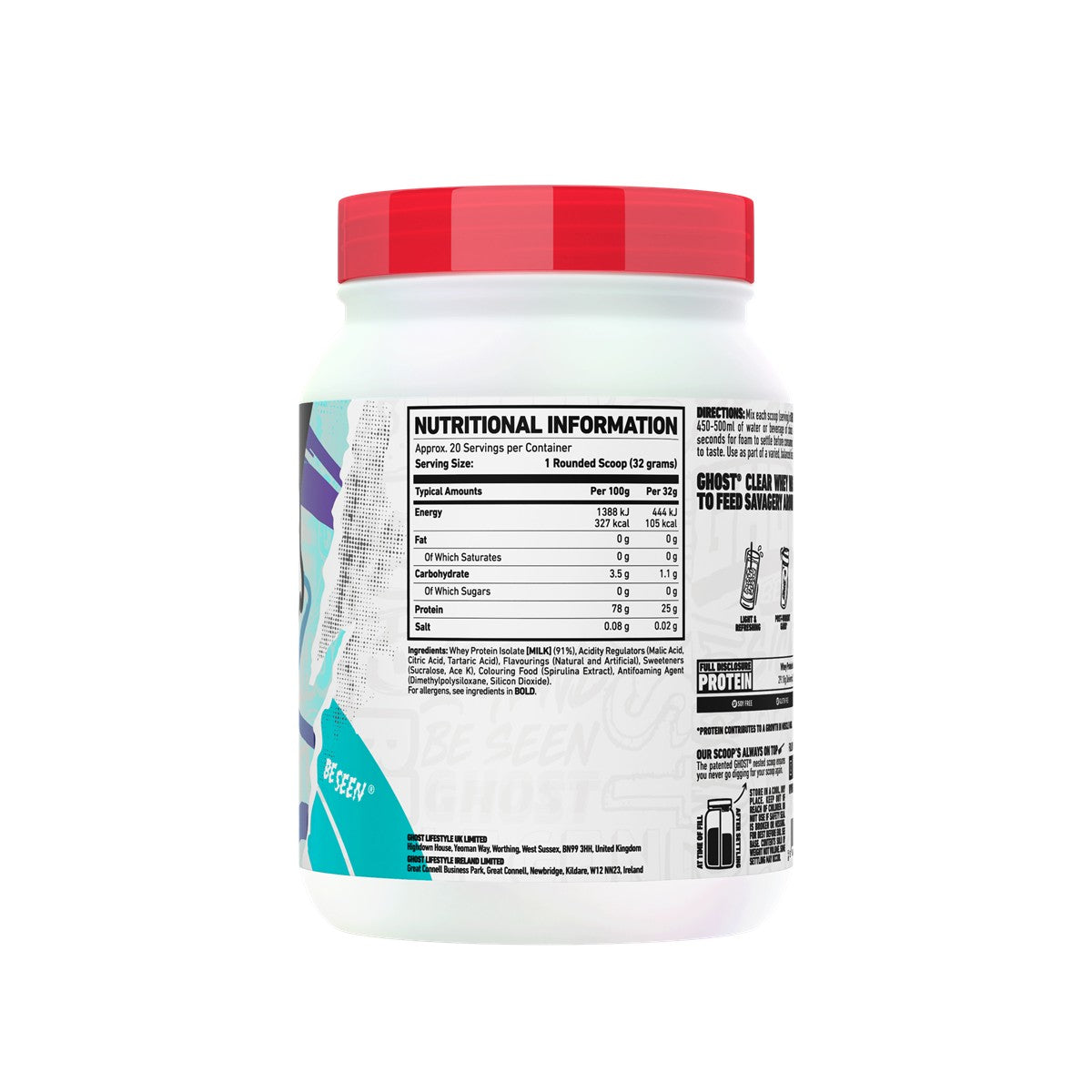 Ghost Clear Whey 640g tub back label