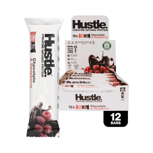 Hustle Creatine Protein Bar 12x75g Chocolate Raspberry packshot