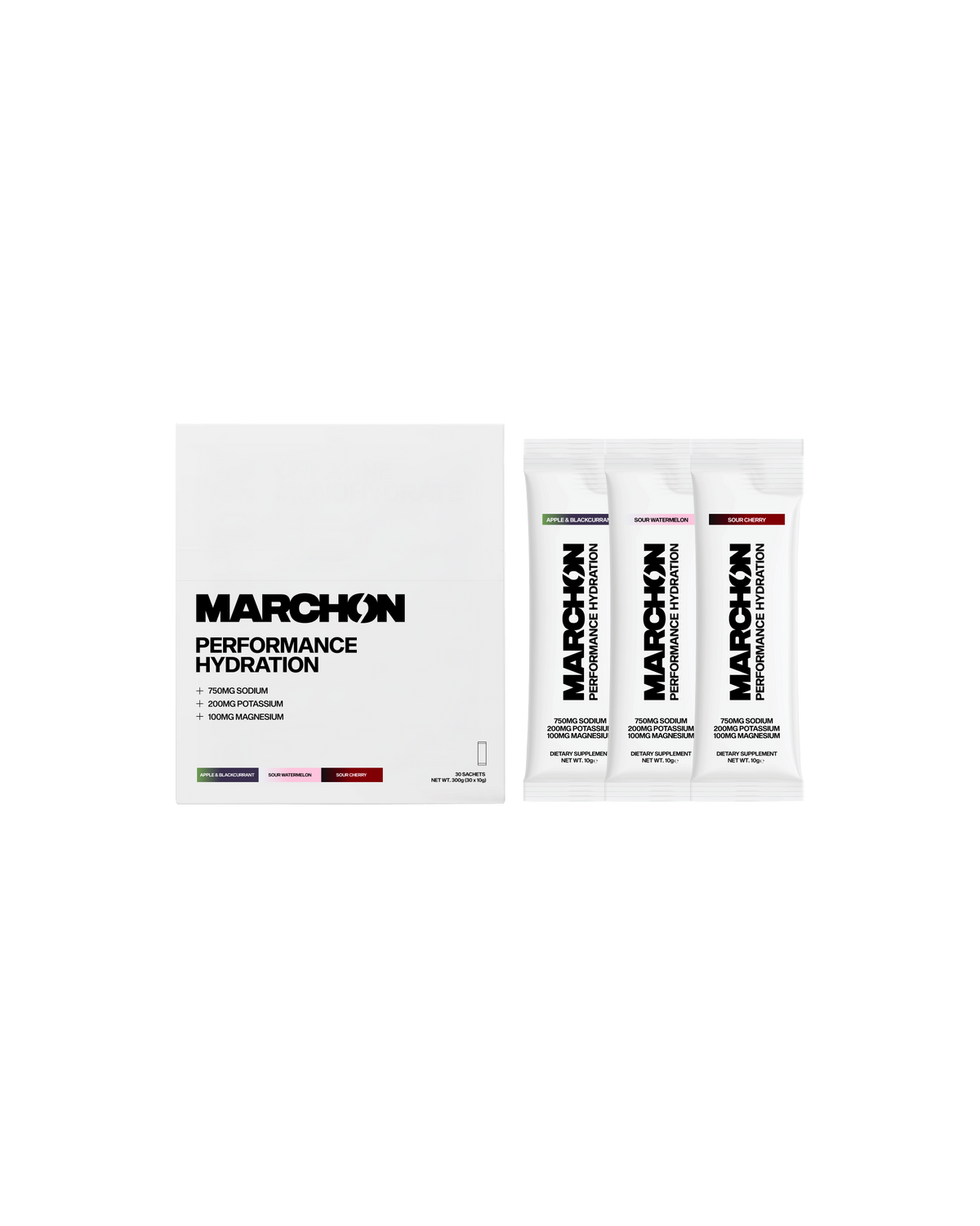 Marchon Supplements Performance Hydration Electrolyte Powder Sachets 30x10g Variety Pack packshot