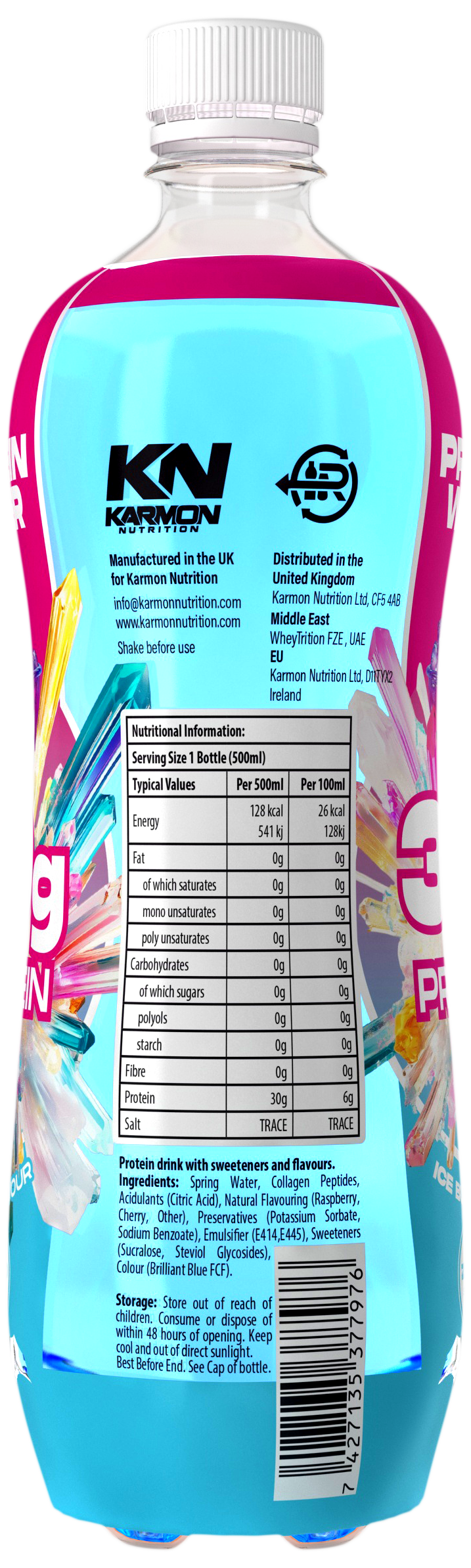 NXT Nutrition KN Protein Water 12x500ml Ice Burst nutrition panel