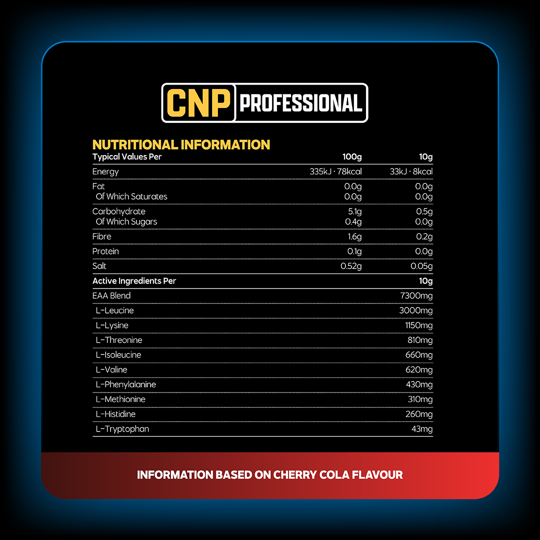 CNP Professional Loaded EAA 300g — manufacturer nutrition and ingredients; see panel for flavour reference
