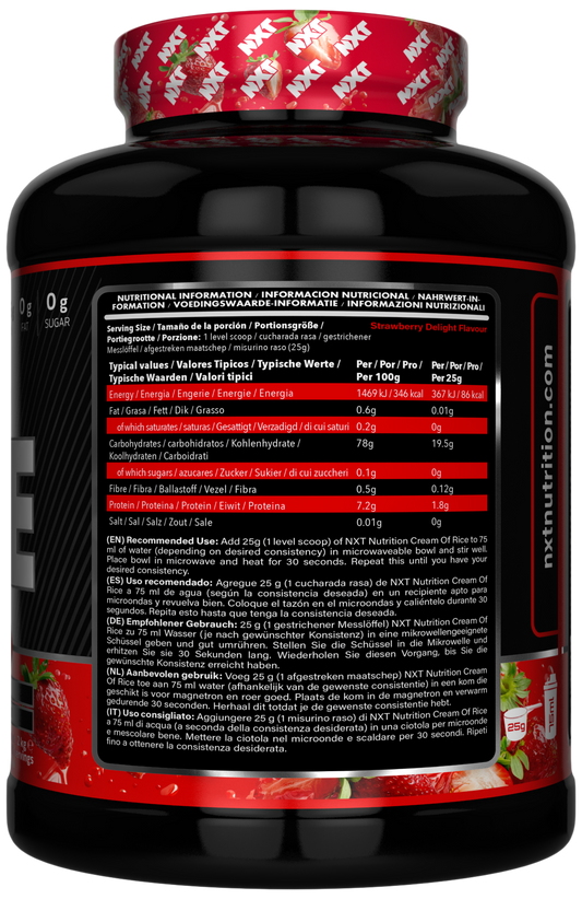 NXT Nutrition Cream of Rice 2kg Strawberry Delight — nutrition and ingredients