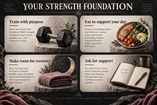 Women’s strength foundations: train with purpose, eat to support your day, make room for recovery and ask for support.