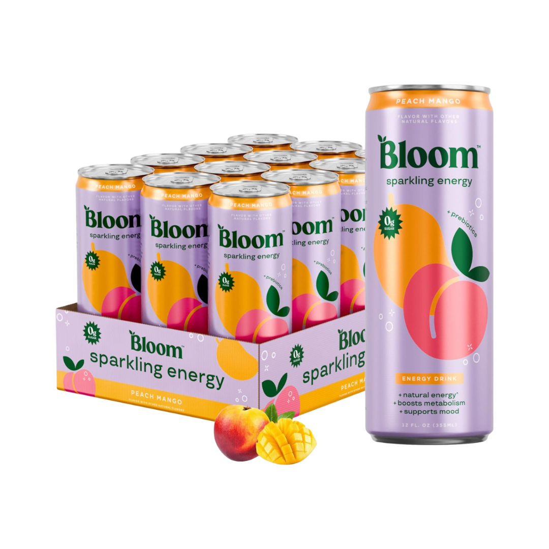 Bloom Sparkling Energy 12x250ml Peach Mango packshot