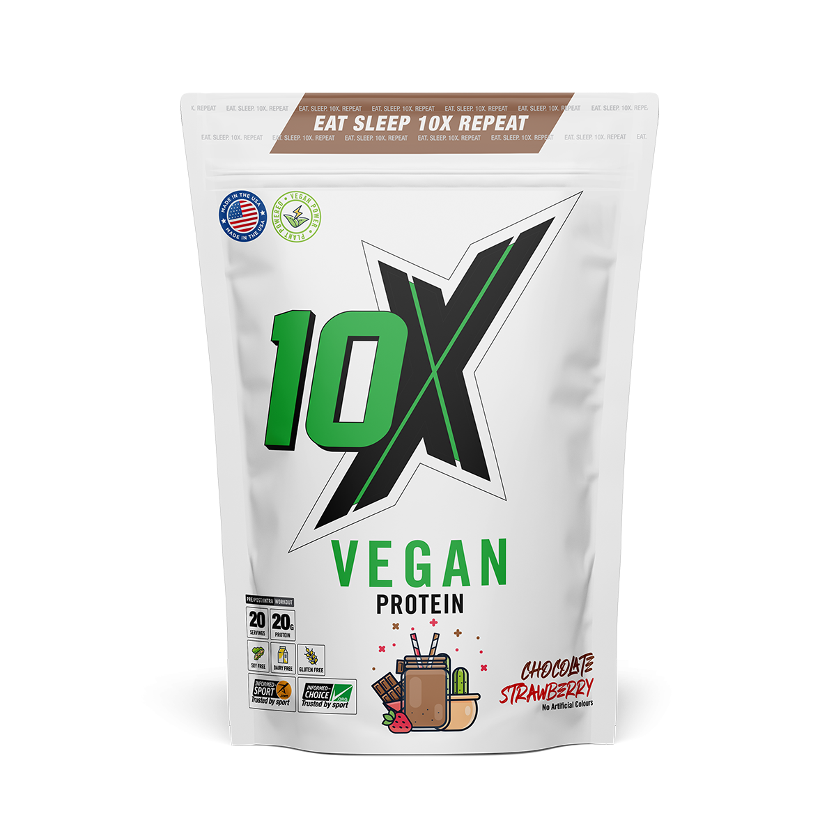 10X Athletic Vegan Protein 540g - Chocolate Strawberry product packaging
