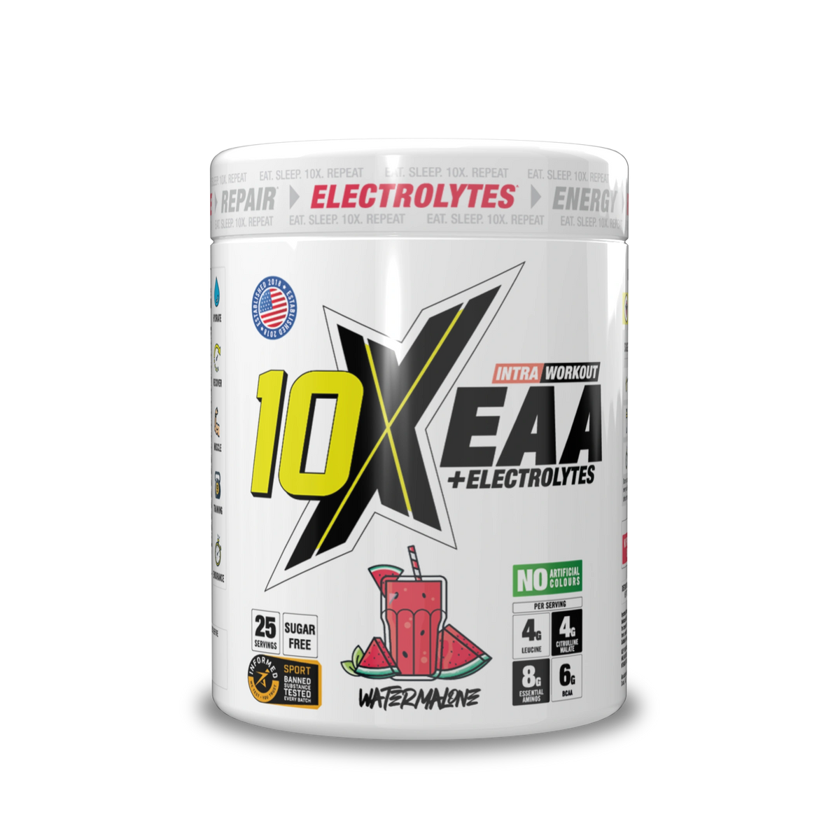 10X Athletic EAA 450g — Watermalone — front of tub