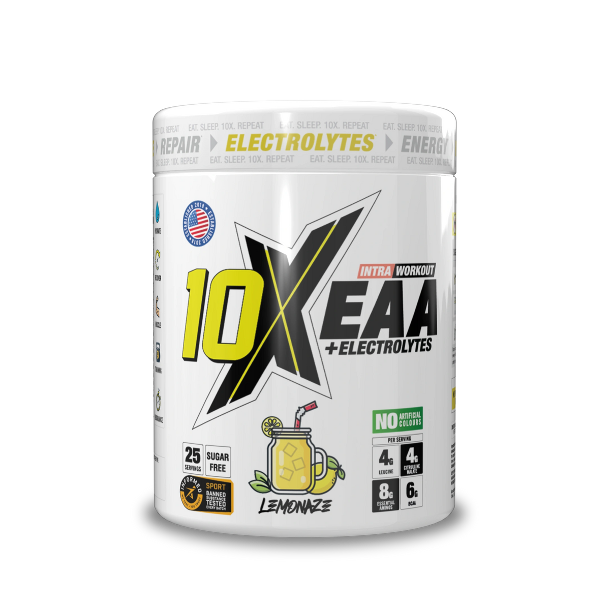 10X Athletic EAA 450g — Lemonaze — front of tub