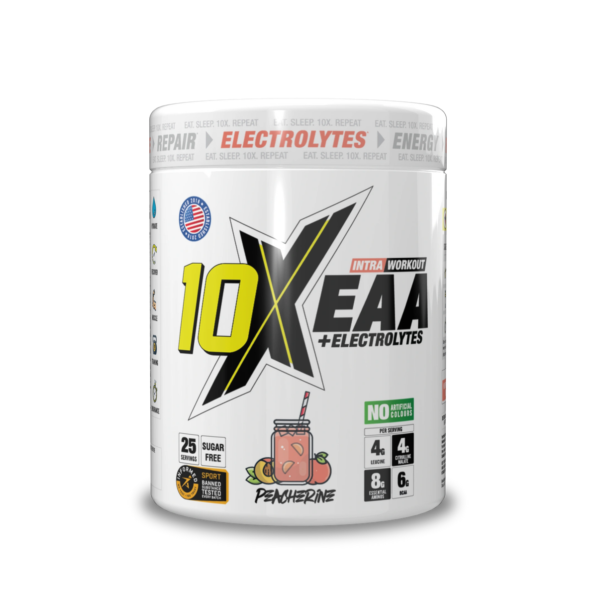 10X Athletic EAA 450g — Peacherine — front of tub