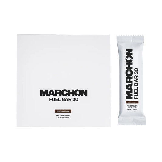 Marchon FUEL BAR 30 box and bar, CHOCOLATE CHIP (bar wrapper says 150g)