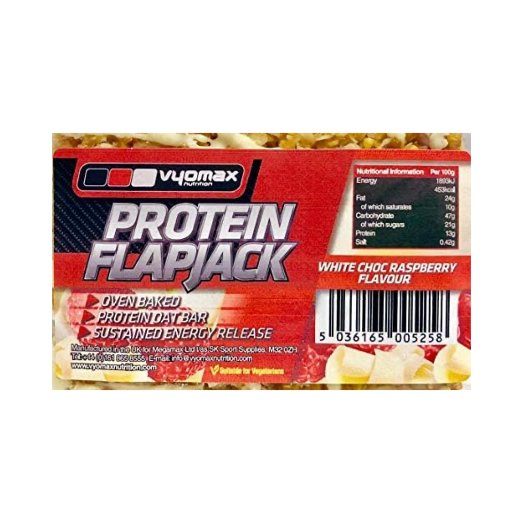 Vyomax Nutrition Protein Flapjacks 12x100g White Chocolate & Raspberry