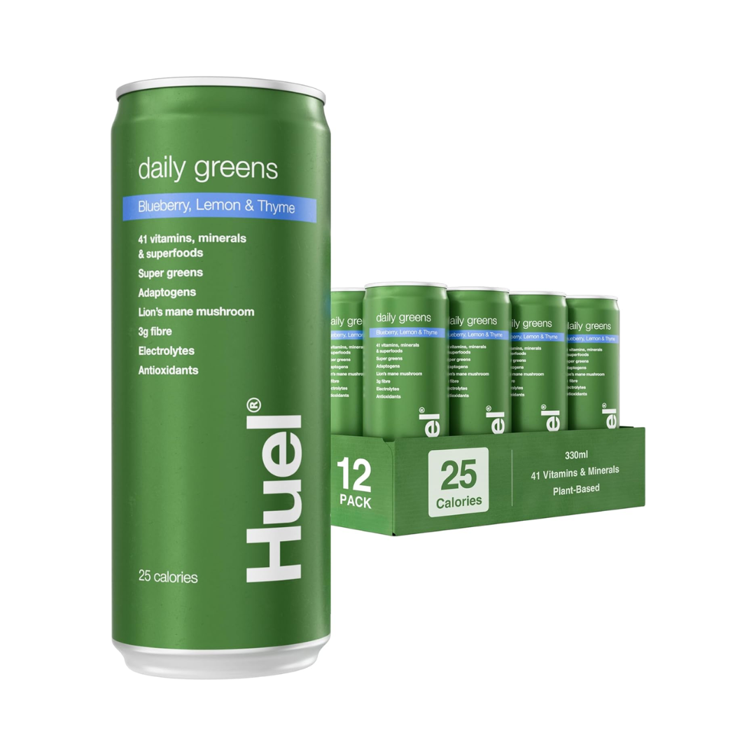 Huel daily greens can + 12-pack, Blueberry, Lemon & Thyme
