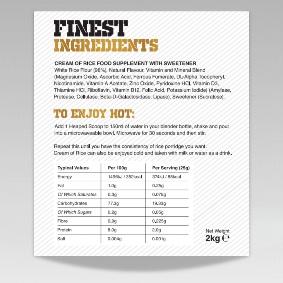 Gas Mark 10 Cream of Rice 2kg nutrition panel