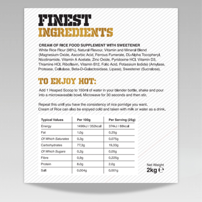 Gas Mark 10 Cream of Rice 2kg nutrition panel