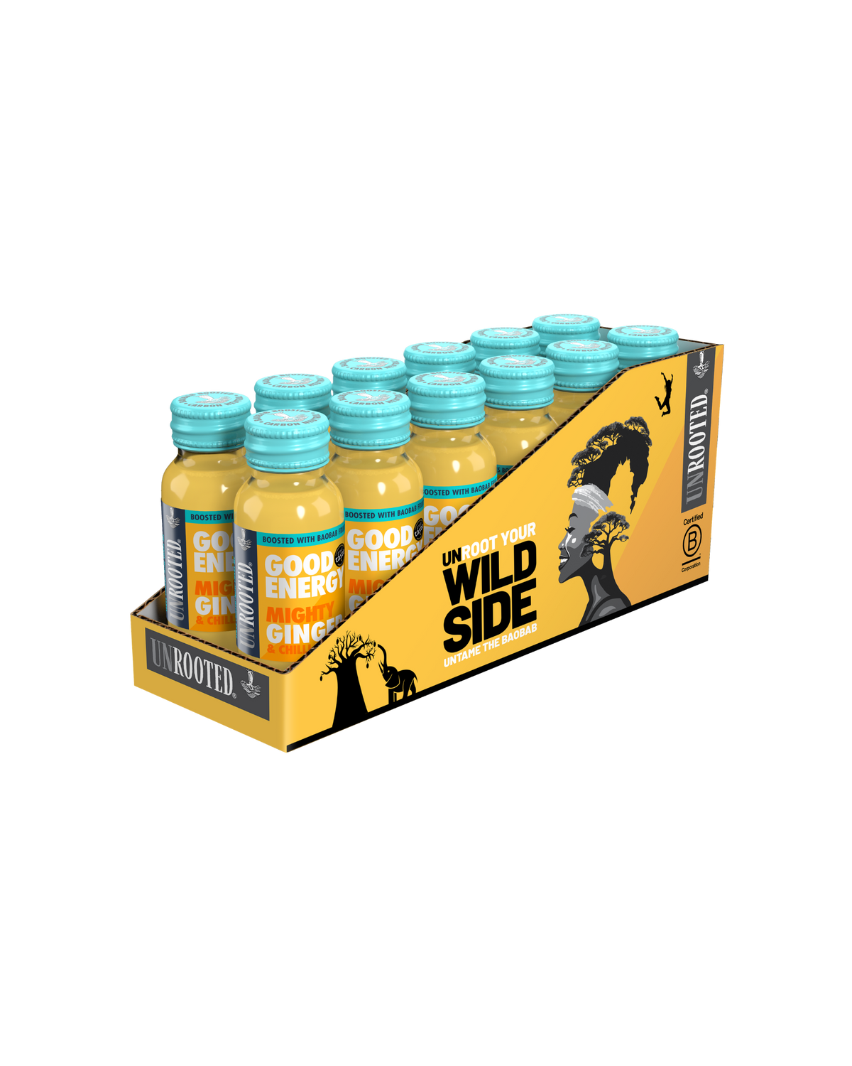UNROOTED Drinks Health Shot 12x60ml - Good Energy - Mighty Ginger & Chilli
