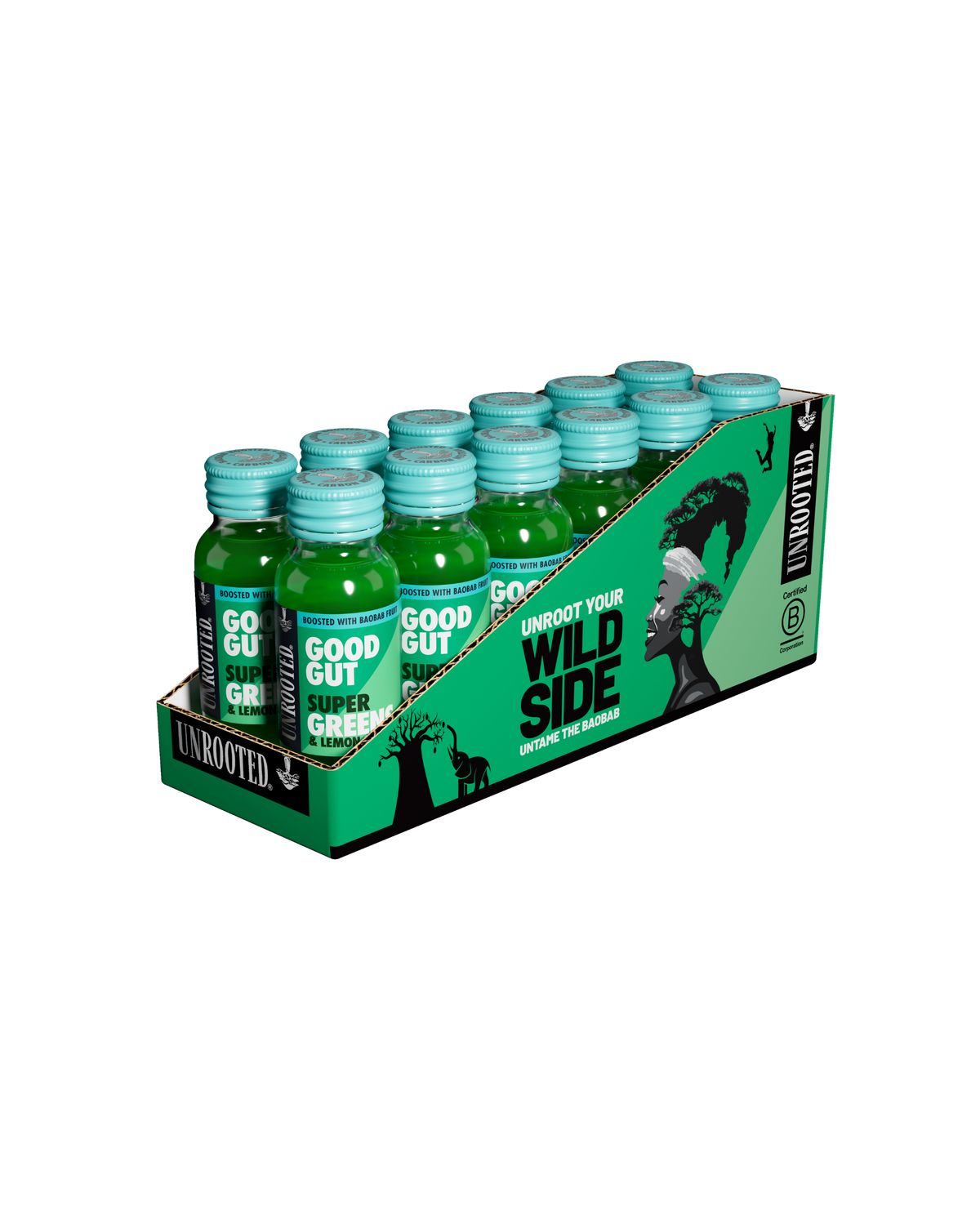 UNROOTED Drinks Health Shot 12x60ml - Good Gut - Super Greens & Lemon