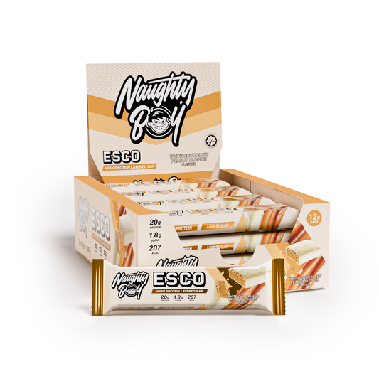 Naughty Boy Esco Bar 12x65g White Chocolate Peanut Butter Blonde packshot