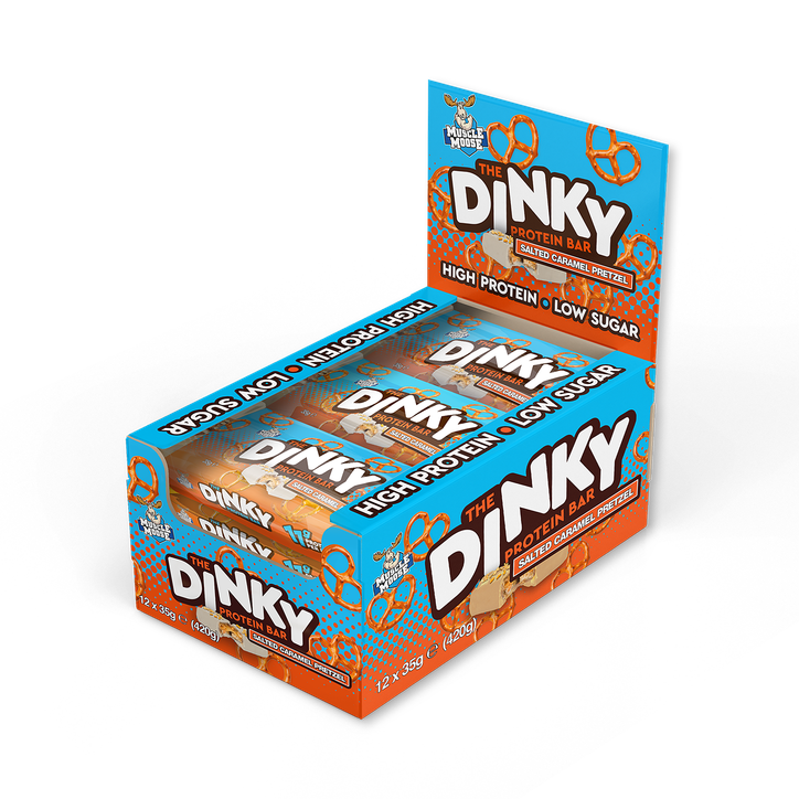 Muscle Moose Dinky Protein Bar 12x35g Salted Caramel Pretzel packshot