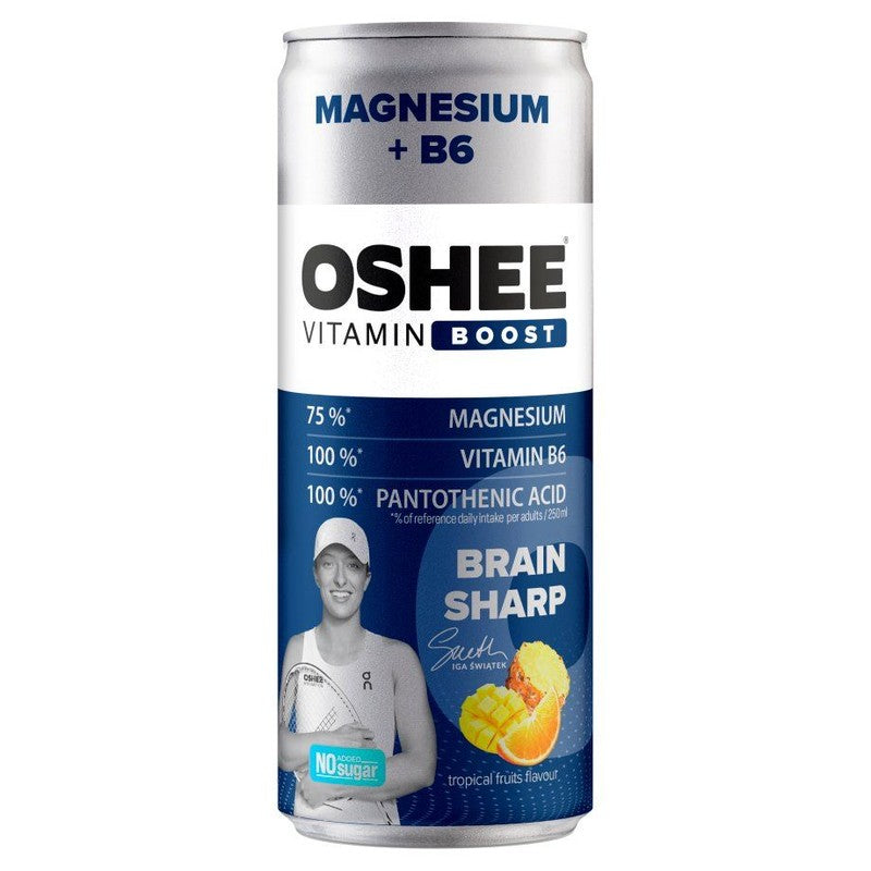 OSHEE Vitamin Boost Brain Sharp Magnesium + B6 Tropical Fruits 250ml can