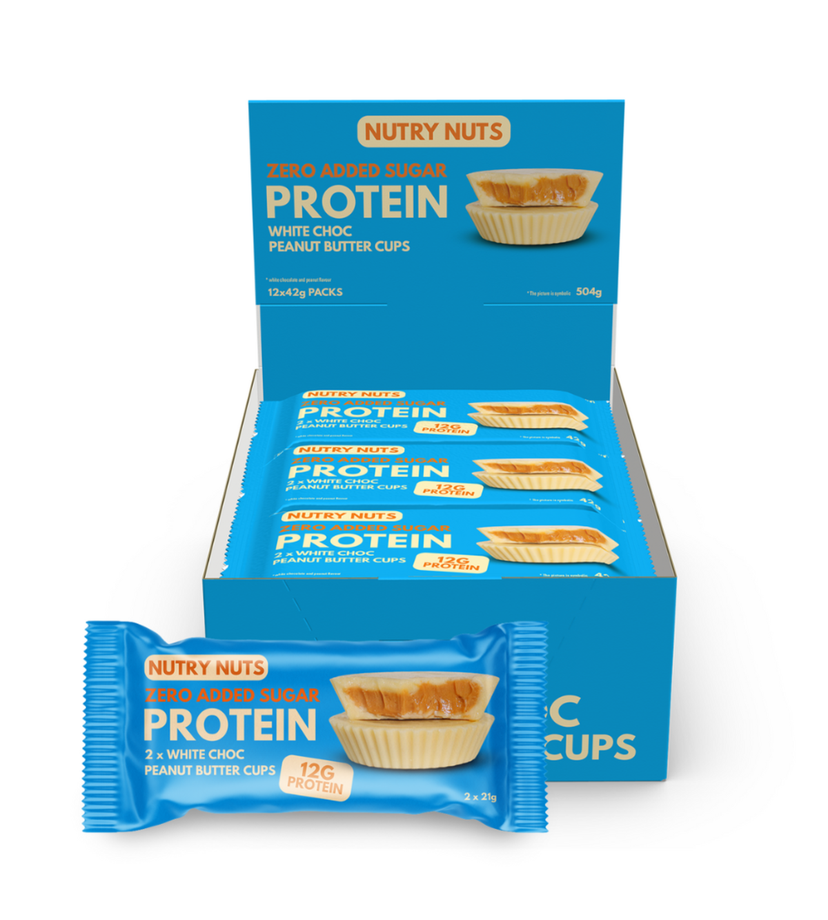 Nutry Nuts Zero Added Sugar Protein Peanut Butter Cups 12x42g - White Choc & Peanut