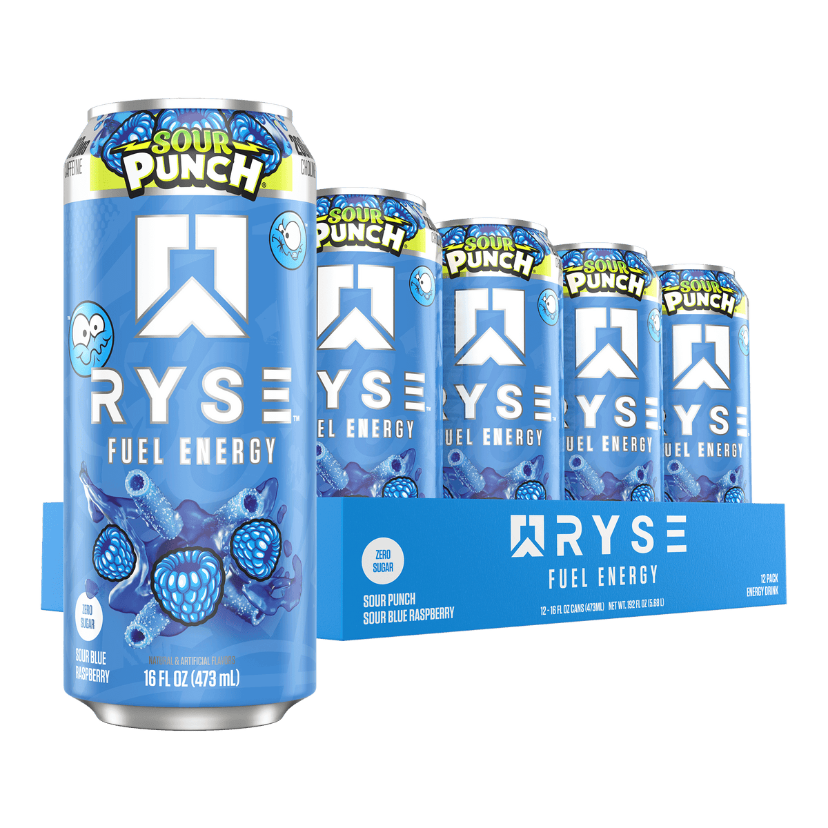RYSE Fuel Energy 12x473ml Sour Punch Blue Raspberry packshot
