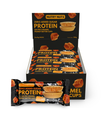 Nutry Nuts Zero Added Sugar Protein Peanut Butter Cups 12x42g - Salted Caramel & Peanut
