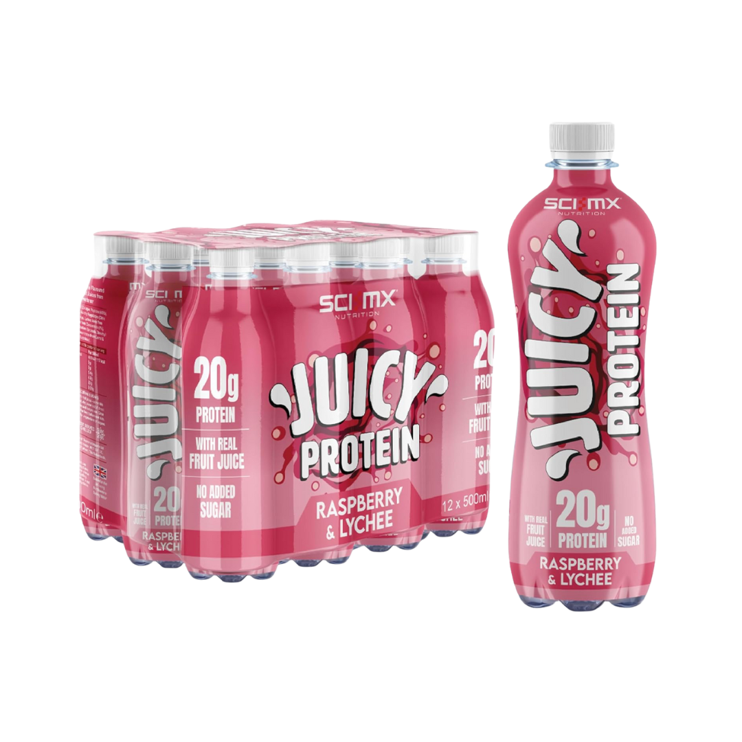 Sci-Mx Juicy Protein 12x500ml Raspberry Lychee packshot