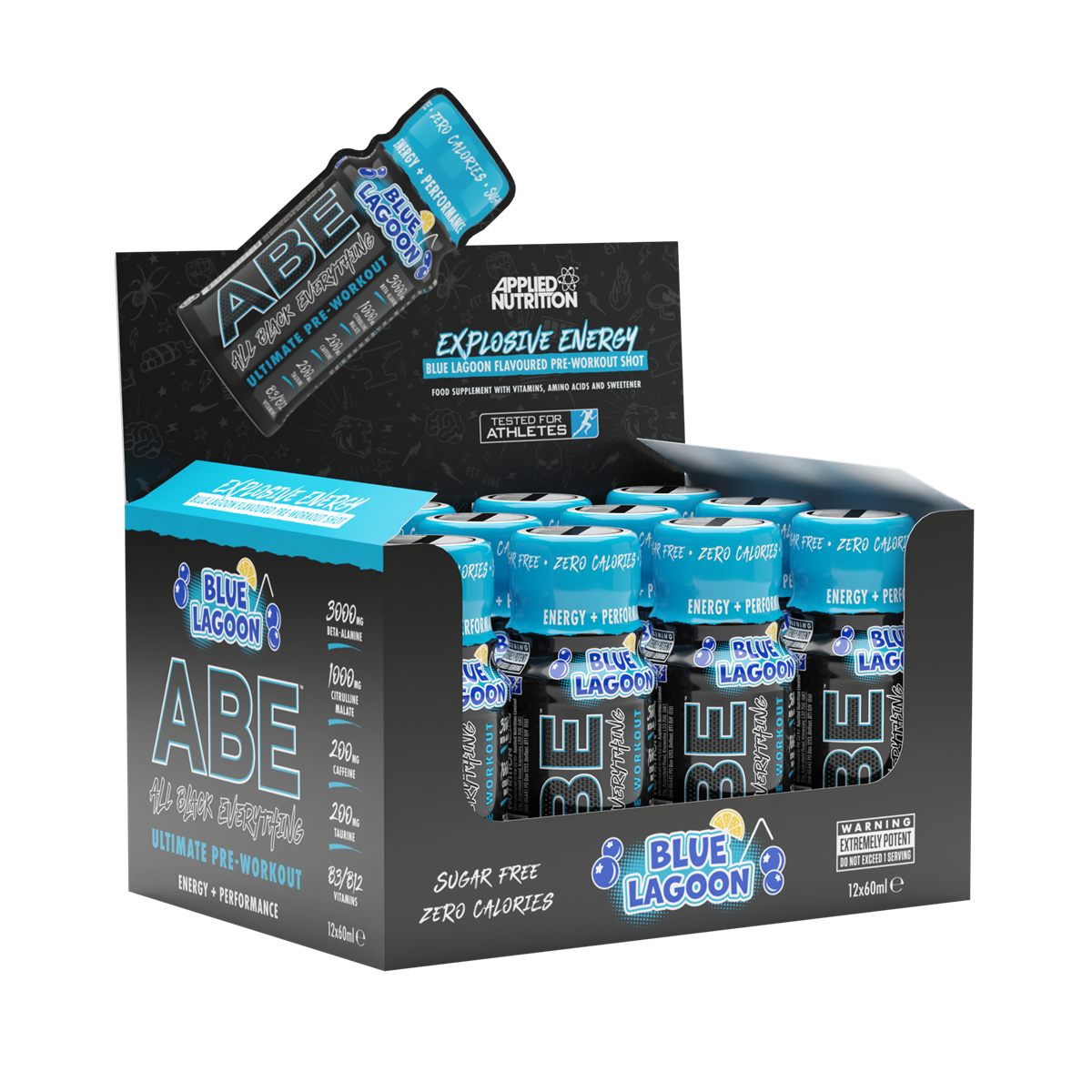 Applied Nutrition ABE (All Black Everything) Shots 12x60ml - Blue Lagoon product packaging