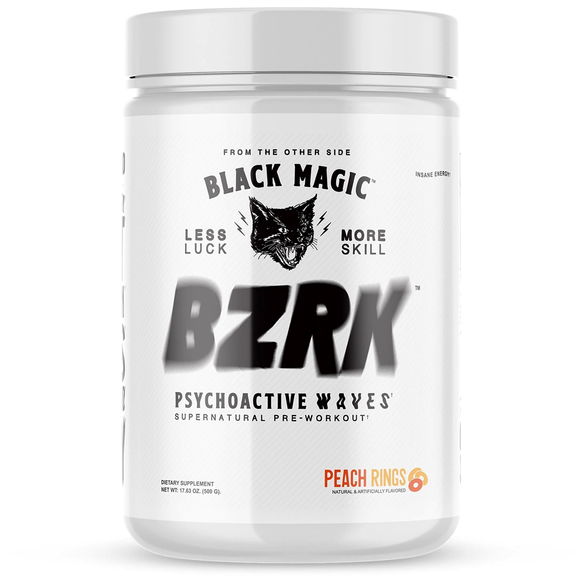Black Magic BZRK Pre-Workout 487.5g - Peach Rings product packaging