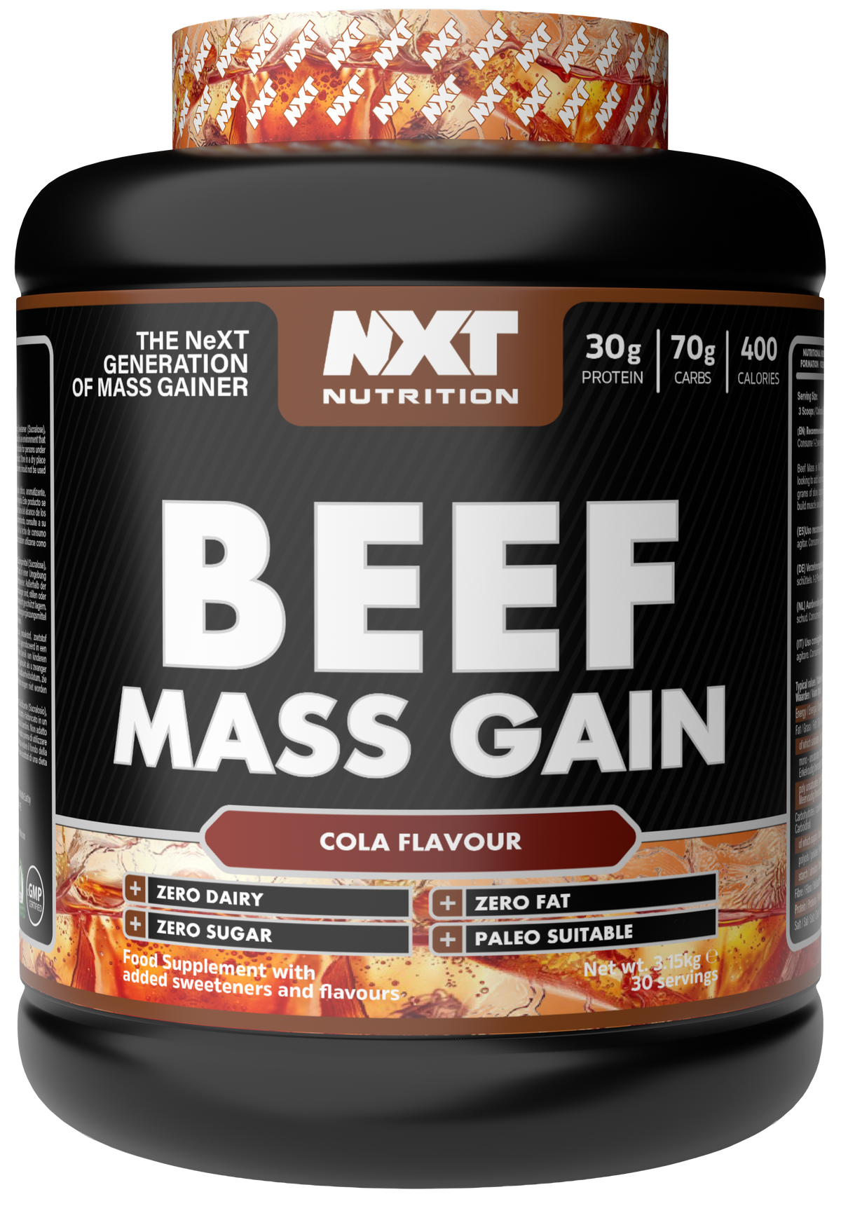 NXT Nutrition Beef Mass Gain 3.15kg Cola packshot