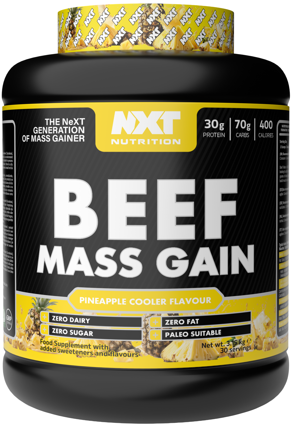 NXT Nutrition Beef Mass Gain 3.15kg Pineapple packshot