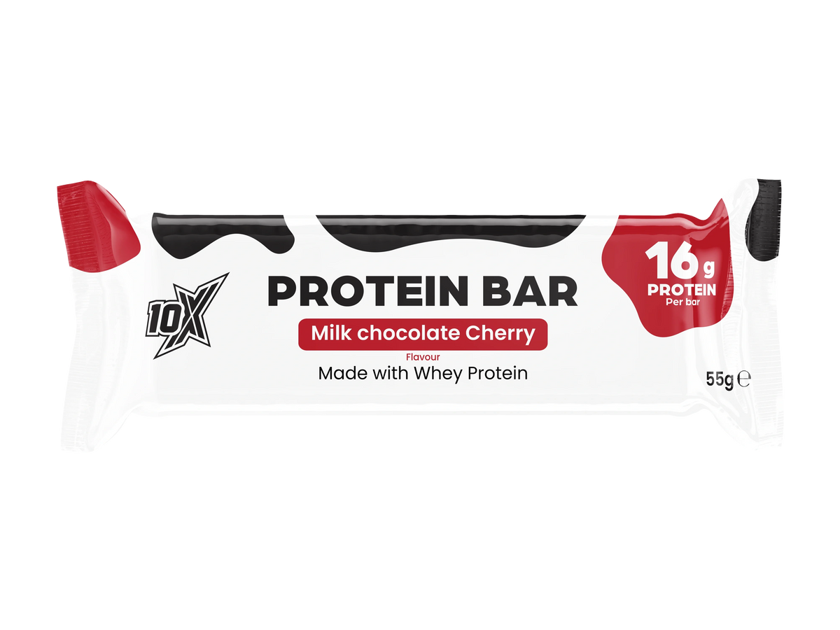 10X PROTEIN BAR, Milk chocolate Cherry Flavour, Made with Whey Protein, 16 g PROTEIN Per bar, 55g e