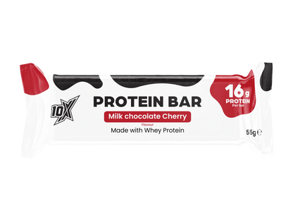 10X PROTEIN BAR, Milk chocolate Cherry Flavour, Made with Whey Protein, 16 g PROTEIN Per bar, 55g e