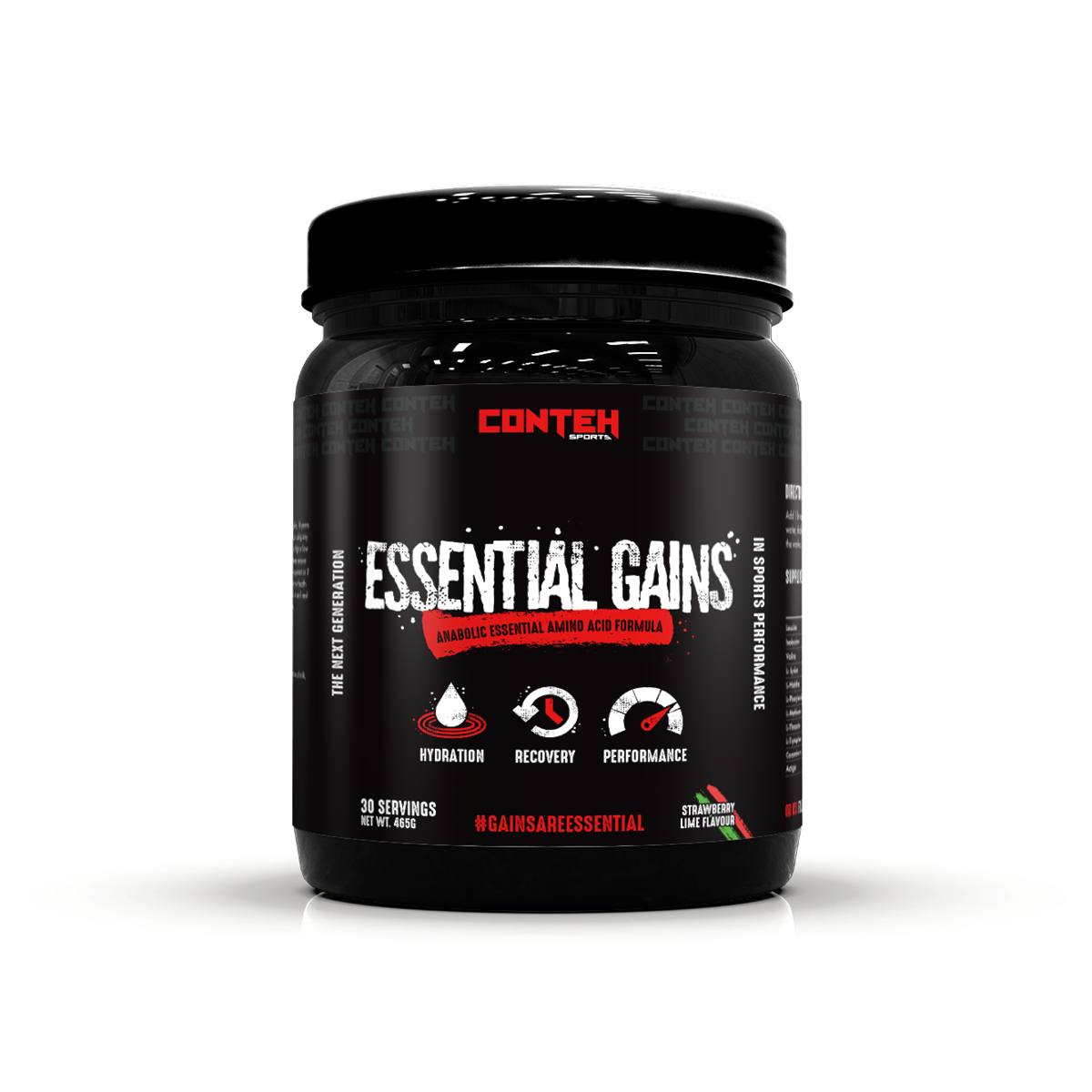 Conteh Sports Essential Gains 465g - Strawberry Lime product packaging