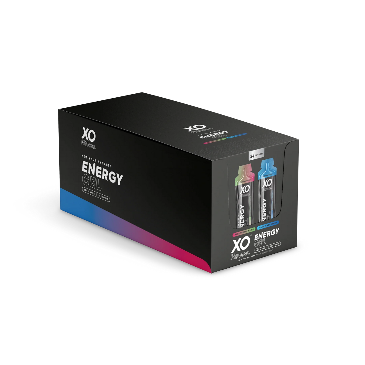 XO Fitness Gels 24x70g Strawberry & Lime / Blue Raspberry packshot