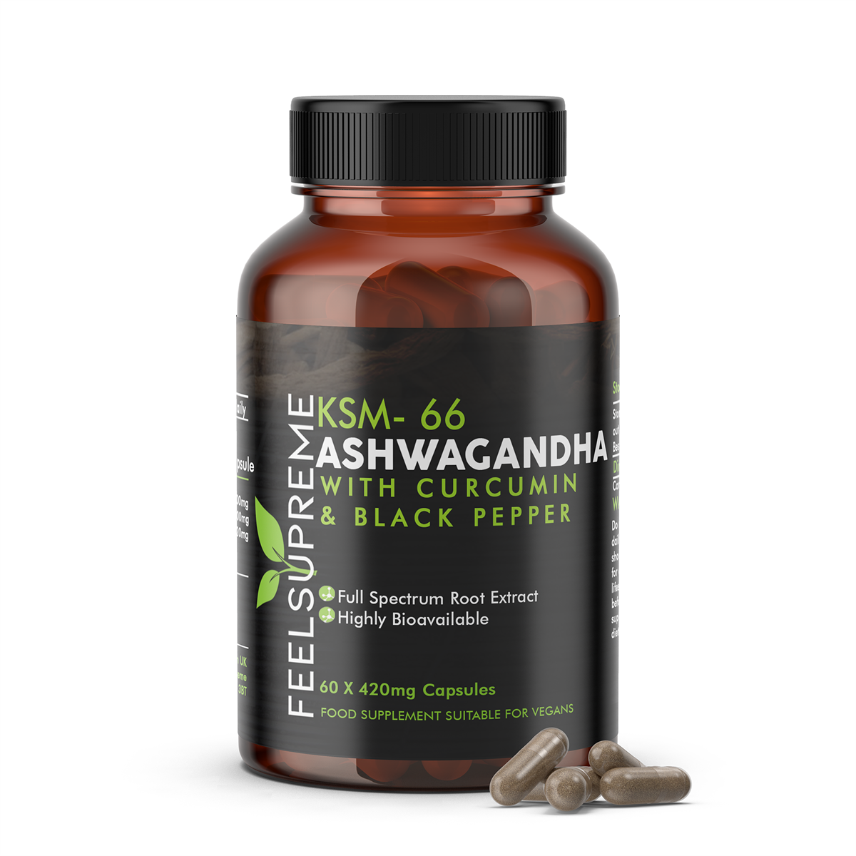 Feel Supreme KSM 66 Ashwagandha with Curcumin 60 Veg Caps — FEL013
