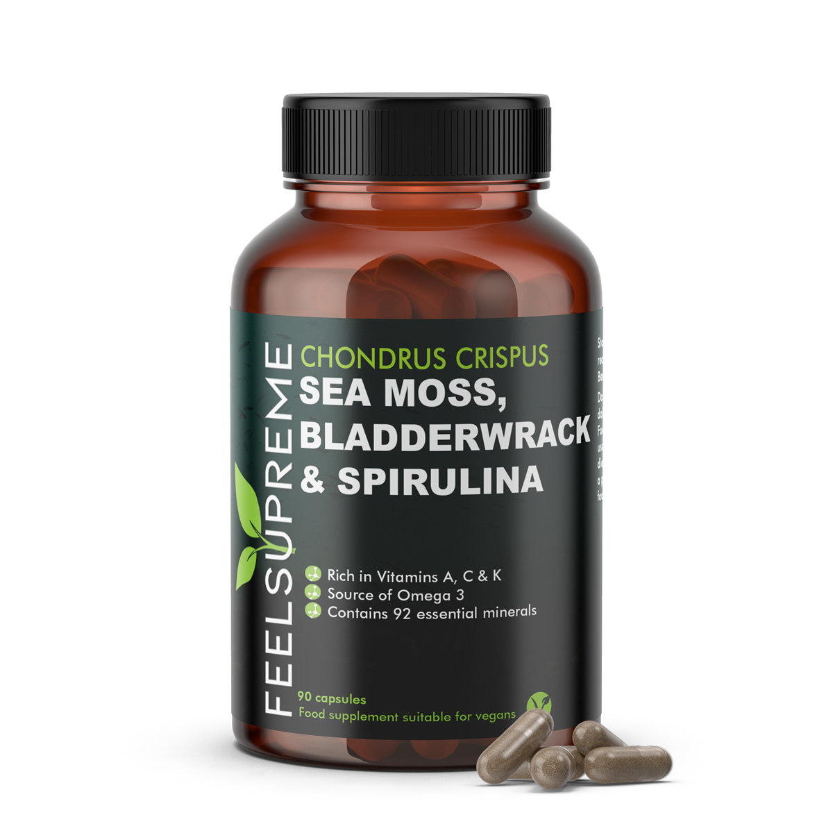 Feel Supreme Seamoss with Bladderwrack and Spirulina | 90 Veg Caps — FEL026