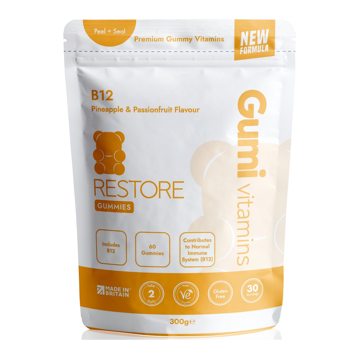 Gumi Vitamins RESTORE B12 Gummies 300g Pineapple & Passionfruit pouch