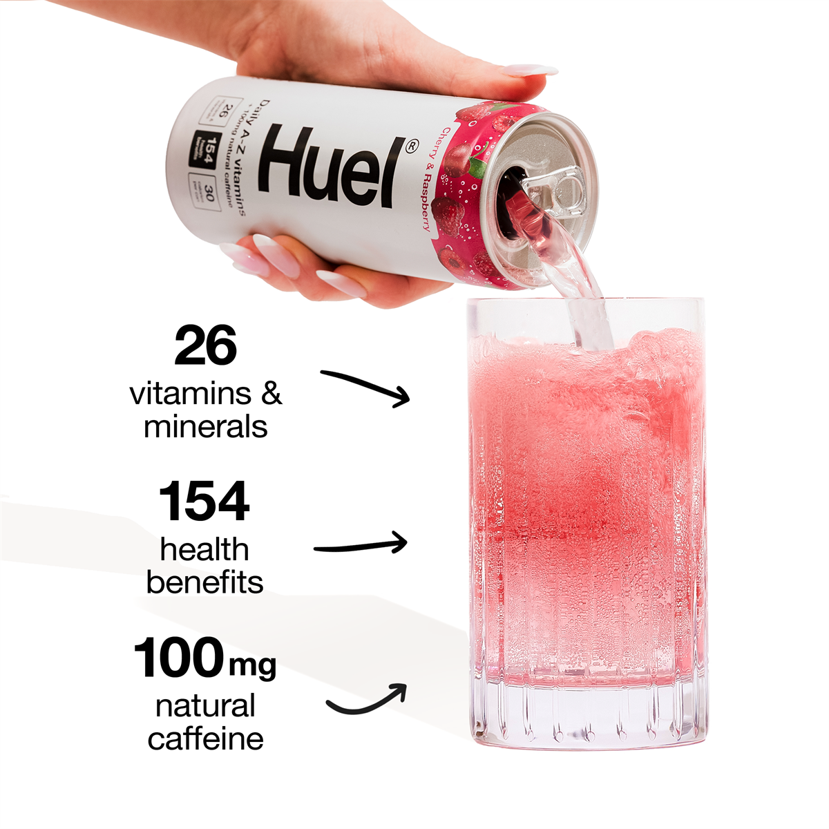 HUEL Daily A-Z Vitamins 12x330ml - Cherry & Raspberry product packaging