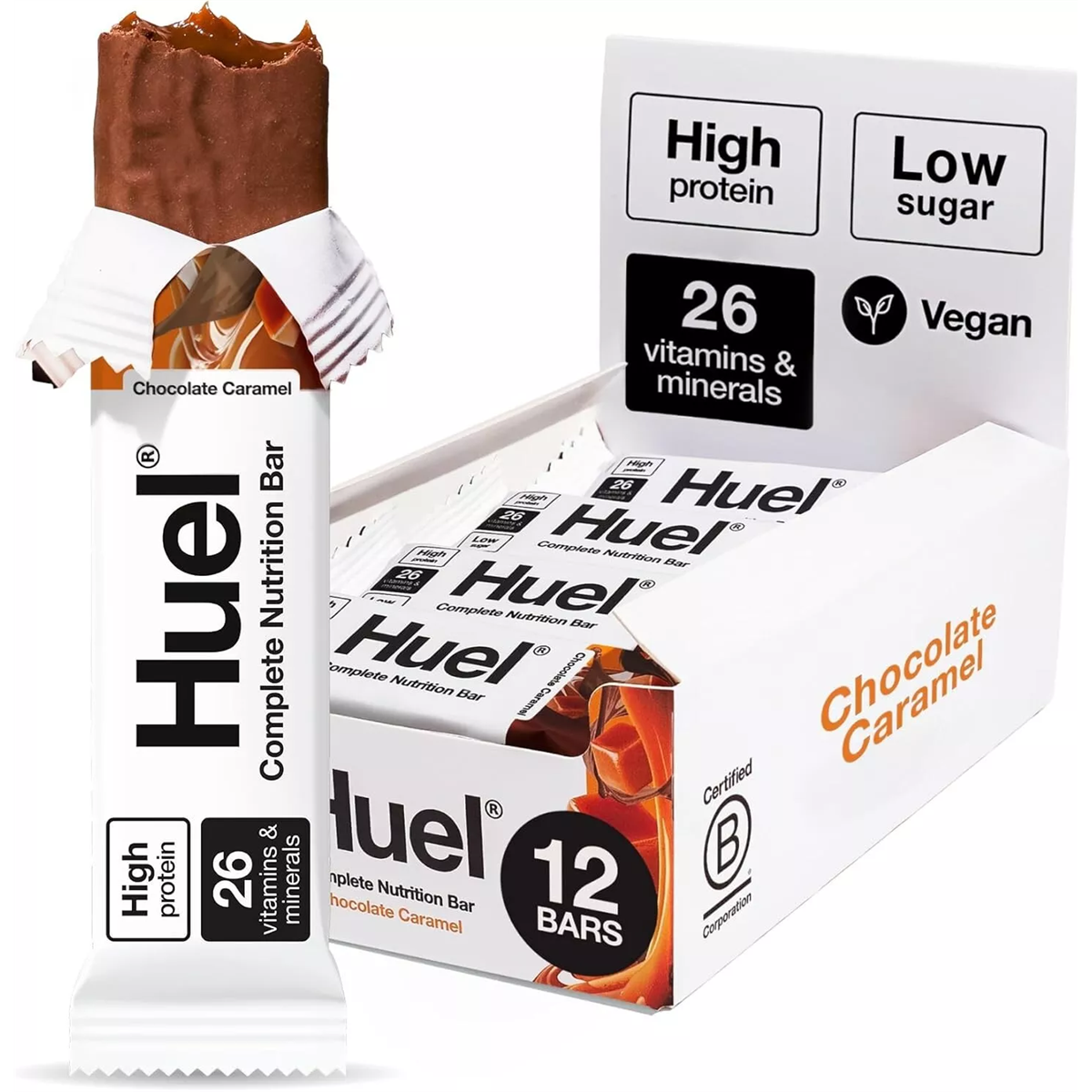 HUEL Complete Nutrition Bar 12x55g - Chocolate Caramel product packaging