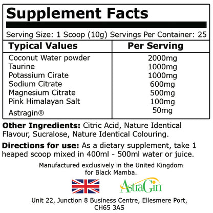 Black Mamba Hydrate 250g nutrition panel