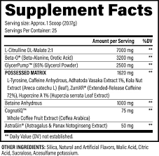 Black Magic BZRK — supplement facts and ingredients panel