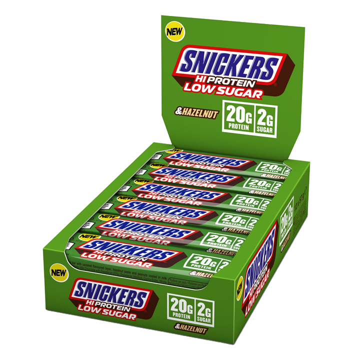 Mars Snickers Low Sugar High Protein Bar 12x57g - Hazelnut Milk Chocolate product packaging