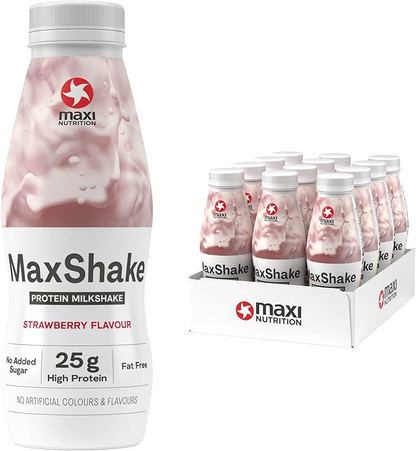 MaxiNutrition MaxShake Protein Milkshake 12x330ml - Strawberry product packaging
